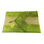 Indian Silk Table Runner with 6 Placemats & 6 Coaster in Light Green Color Size 16x62